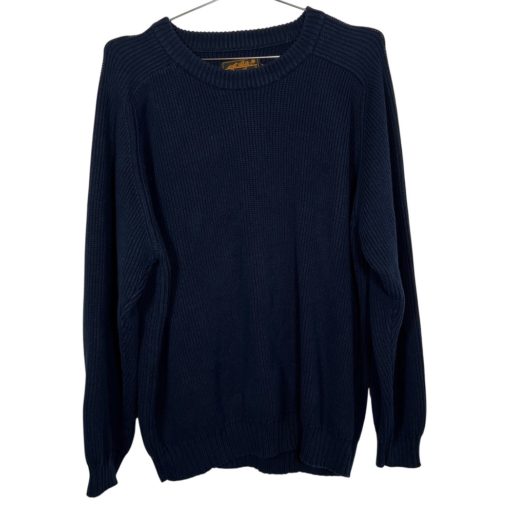 Eddie Bauer Mens XL Tall Navy Blue Shaker Stitch Cotton Crewneck Sweater Vintage